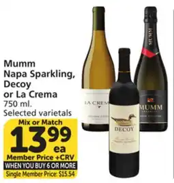Vons Mumm Napa Sparkling, Decoy or La Crema offer