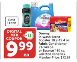 Vons Downy In-wash Scent Booster 18.2-19.4 oz. Fabric Conditioner 93-140 oz. or Bounce 180 ct offer
