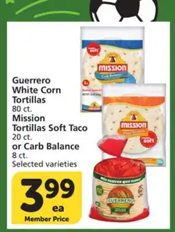 Vons Guerrero White Corn Tortillas 80 ct. Mission Tortillas Soft Taco 20 ct. or Carb Balance 8 ct offer