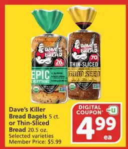 Vons Dave's Killer Bread Bagels or Thin-Sliced Bread offer