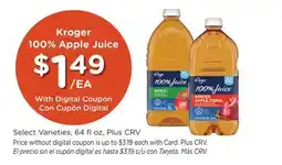 Ralphs Kroger 100% Apple Juice offer