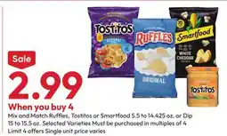 Stater Bros Ruffles, Tostitos or Smartfood 5.5 to 14.425 oz. or Dip 15 to 15.5 oz offer