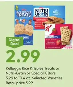 Stater Bros Kellogg's Rice Krispies Treats or Nutri-Grain or Special K Bars offer