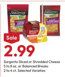 Stater Bros Sargento Sliced or Shredded Cheese 5 to 8 oz. or Balanced Breaks 2 to 4 ct offer