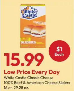 Stater Bros White Castle Classic Cheese 100% Beef & American Cheese Sliders offer