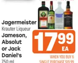 Tony’s Fresh Market Jagermeister Krauter Liqueur Jameson, Absolut or Jack Daniel's offer