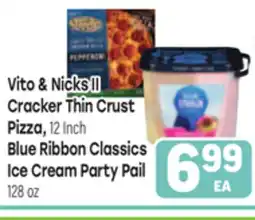 Tony’s Fresh Market Vito & Nicks Cracker Thin Crust Pizza, 12 Inch or Blue Ribbon Classics Ice Cream Party Pail 128 oz offer