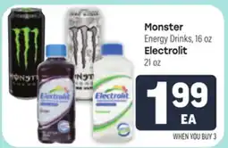 Tony’s Fresh Market Monster Energy Drinks, 16 oz Electrolit 21 oz offer