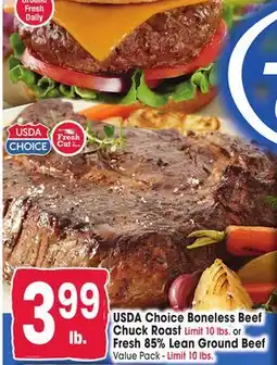 Jewel-Osco USDA Choice Boneless Beef Chuck Roast or Fresh 85% Lean Ground Beef offer