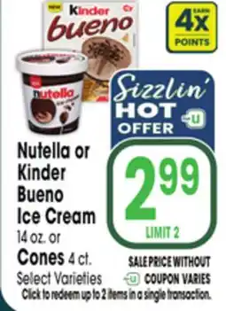 Jewel-Osco Nutella or Kinder Bueno Ice Cream Cones offer