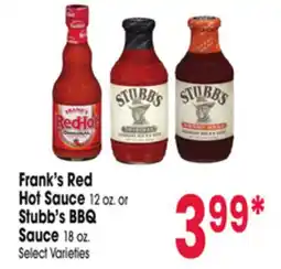 Jewel-Osco Frank's Red Hot Sauce 12 oz. or Stubb's BBQ Sauce 18 oz offer