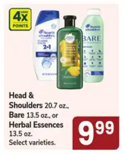 Jewel-Osco Head & Shoulders 20.7 oz., Bare 13.5 oz., or Herbal Essences 13.5 oz offer