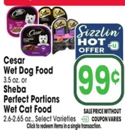 Jewel-Osco Cesar Wet Dog Food 3.5 oz. or Sheba Perfect Portions Wet Cat Food 2.6-2.65 oz offer