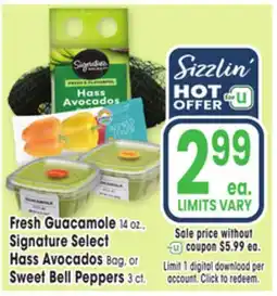 Jewel-Osco Fresh Guacamole 14 oz., Signature Select Hass Avocados Bag, or Sweet Bell Peppers 3 ct offer