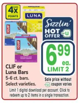 Jewel-Osco CLIF or Luna Bars offer
