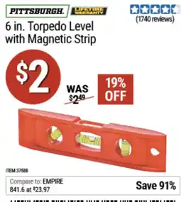 Harbor Freight Tools Pittsburgh. Torpedo Level with Magnetic Strip offer