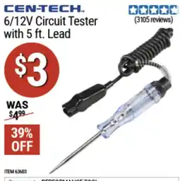 Harbor Freight Tools Cen-tech. 6/12V Circuit Tester offer