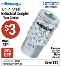 Harbor Freight Tools Merlin steel industrial coupler offer