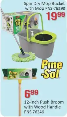 General Discount Spin Dry Mop Bucket with Mop PNS-76398, 12-Inch Push Broom with Wood Handle PNS-76246 offer