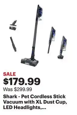 Best Buy Shark - Pet Cordless Stick Vacuum with XL Dust Cup, LED Headlights, Up to 40 min Runtime - Blue Iris offer