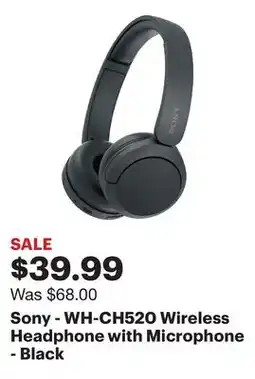 Best Buy Sony - WH-CH520 Wireless Headphone with Microphone - Black offer