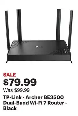 Best Buy TP-Link - Archer BE3500 Dual-Band Wi-Fi 7 Router - Black offer