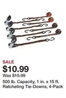 Harbor Freight Tools 500 lb. Capacity, 1 in. x 15 ft. Ratcheting Tie-Downs, 4-Pack offer