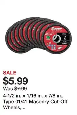 Harbor Freight Tools 4-1/2 in. x 1/16 in. x 7/8 in., Type 01/41 Masonry Cut-Off Wheels, 10-Pack offer