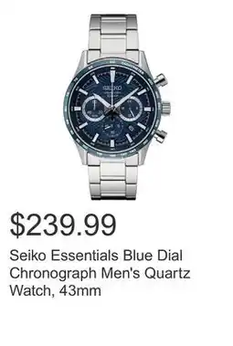 Costco Seiko Essentials Blue Dial Chronograph Men's Quartz Watch, 43mm offer