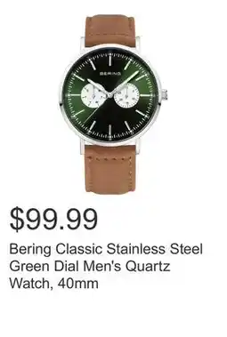 Costco Bering Classic Stainless Steel Green Dial Men's Quartz Watch, 40mm offer
