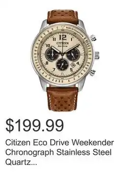 Costco Citizen Eco Drive Weekender Chronograph Stainless Steel Quartz Men's Watch, 44mm offer