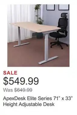 Costco ApexDesk Elite Series 71 x 33 Height Adjustable Desk offer