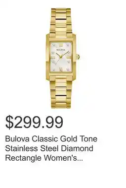 Costco Bulova Classic Gold Tone Stainless Steel Diamond Rectangle Women's Watch, 21mm offer