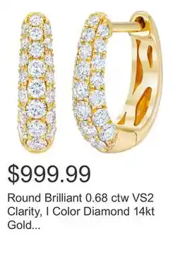 Costco Round Brilliant 0.68 ctw VS2 Clarity, I Color Diamond 14kt Gold Multi Row Hoop Earrings offer
