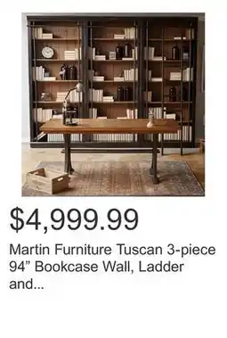 Costco Martin Furniture Tuscan 3-piece 94 Bookcase Wall, Ladder and Writing Desk offer