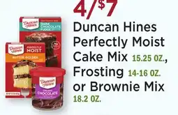 Heinen's Duncan Hines Perfectly Moist Cake Mix 15.25 OZ., Frosting 14-16 OZ. or Brownie Mix 18.2 OZ offer