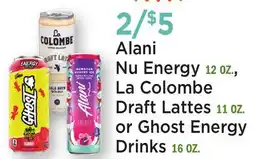 Heinen's Alani Nu Energy 12 OZ., La Colombe Draft Lattes 11 OZ. or Ghost Energy Drinks 16 OZ offer