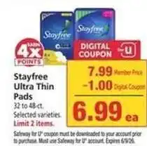 Safeway Stayfree Ultra Thin Pads offer