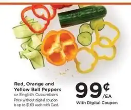 Kroger Red, Orange and Yellow Bell Peppers or English Cucumbers offer