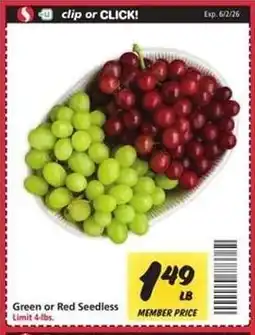 Safeway Green or Red Seedless Grapes offer