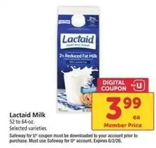 Safeway Lactaid Milk offer