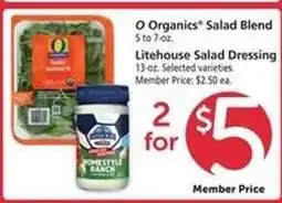 Safeway O Organics Salad Blend & Litehouse Salad Dressing offer