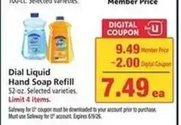 Safeway Dial Liquid Hand Soap Refill offer
