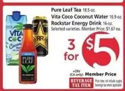 Safeway Pure Leaf Tea, Vita Coco Coconut Water, Rockstar Energy Drink offer