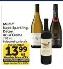 Albertsons Mumm Napa Sparkling, Decoy or La Crema offer