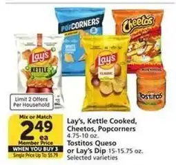 Albertsons Lay's, Kettle Cooked, Cheetos, Popcorners, Tostitos Queso or Lay's Dip offer