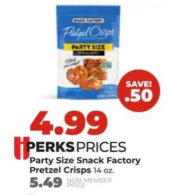 Hy-Vee Party Size Snack Factory Pretzel Crisps offer