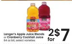 Albertsons Langer's Apple Juice Blends or Cranberry Cocktail Juice offer