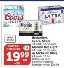 Albertsons Budweiser, Coors, Miller, Modelo Oro Light, Michelob Ultra offer