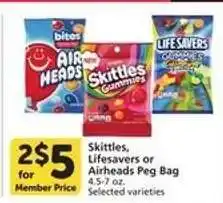 Albertsons Skittles, Lifesavers or Airheads Peg Bag offer